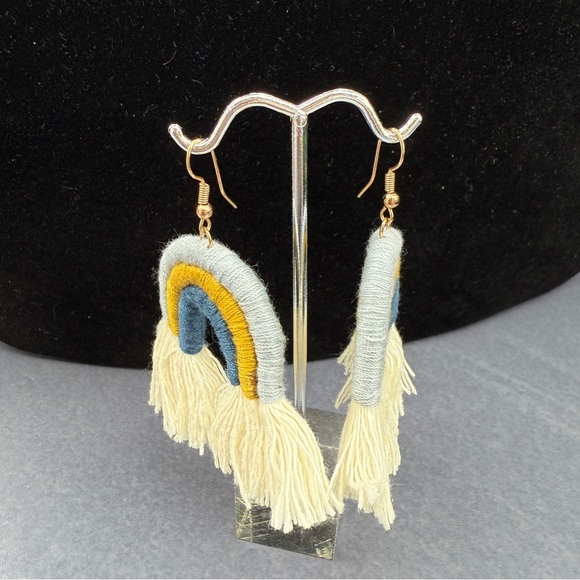 Macrame Colorful Rainbow Tassel Earrings - Picture 8 of 9